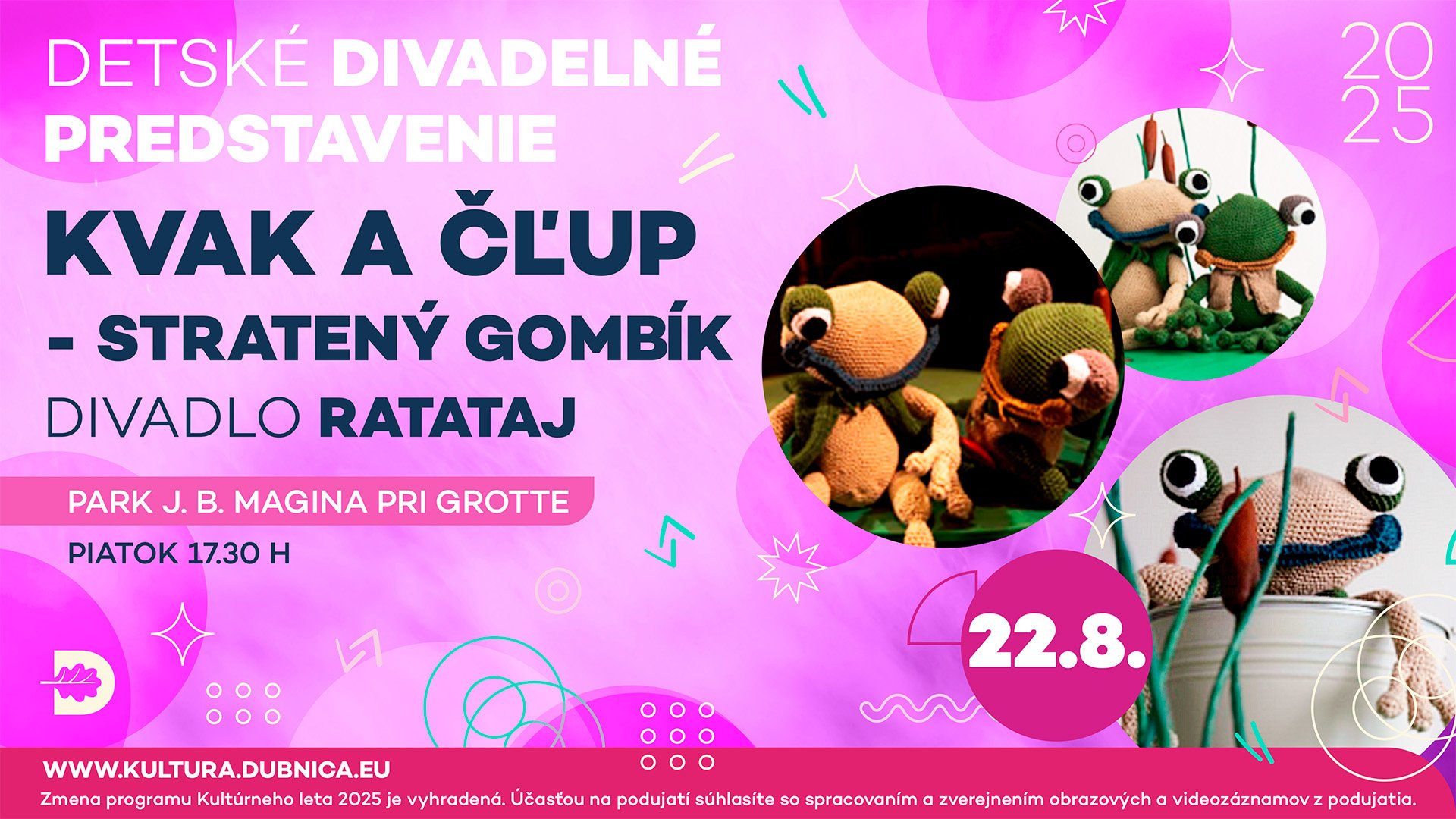Detské divadelné predstavenie KVAK A ČĽUP - STRATENÝ GOMBÍK / DIVADLO RATATAJ